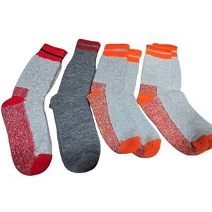 Vintage Men's Wool Boot Socks Lot 4 Pairs Orange Red Colorblock NOS